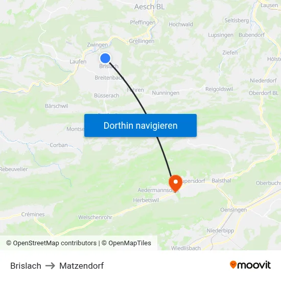 Brislach to Matzendorf map