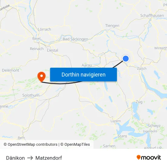 Dänikon to Matzendorf map