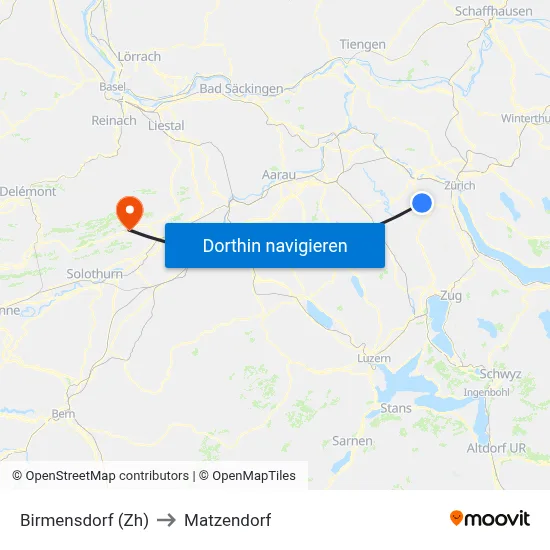 Birmensdorf (Zh) to Matzendorf map