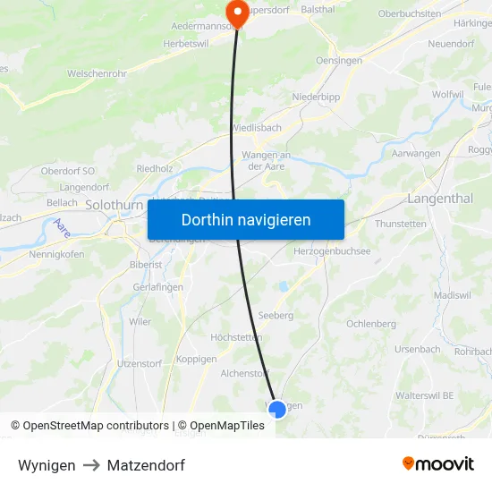 Wynigen to Matzendorf map
