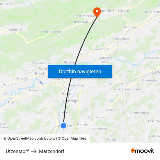 Utzenstorf to Matzendorf map