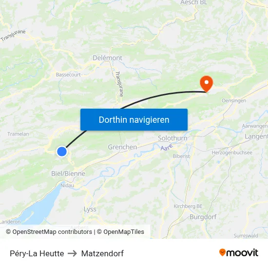 Péry-La Heutte to Matzendorf map