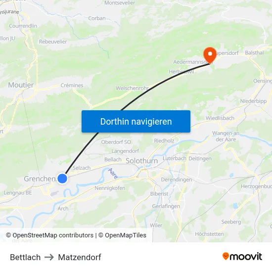 Bettlach to Matzendorf map