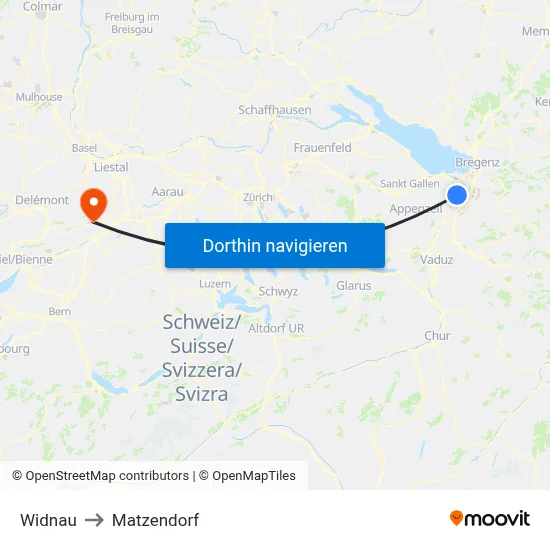 Widnau to Matzendorf map