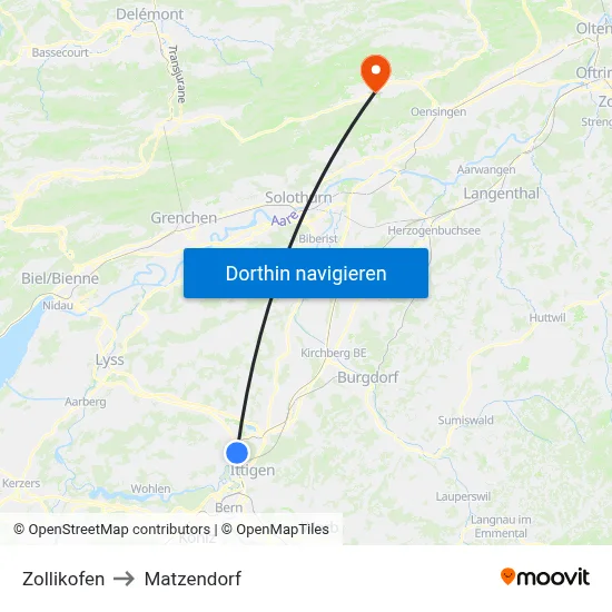 Zollikofen to Matzendorf map