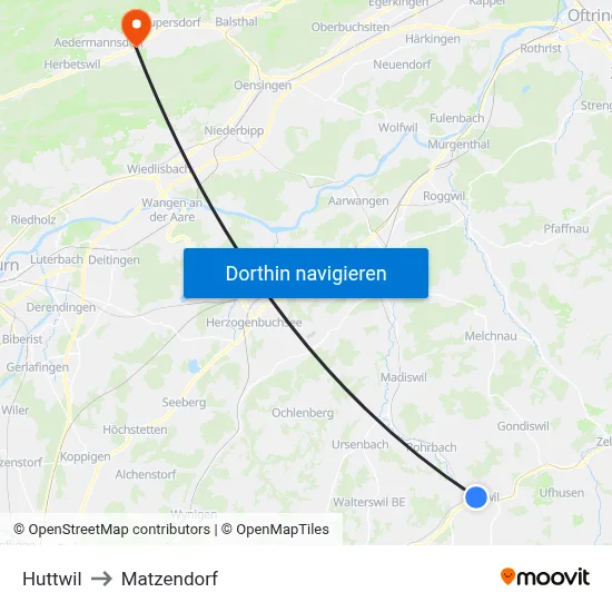 Huttwil to Matzendorf map