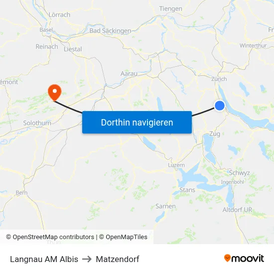 Langnau AM Albis to Matzendorf map