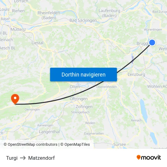 Turgi to Matzendorf map