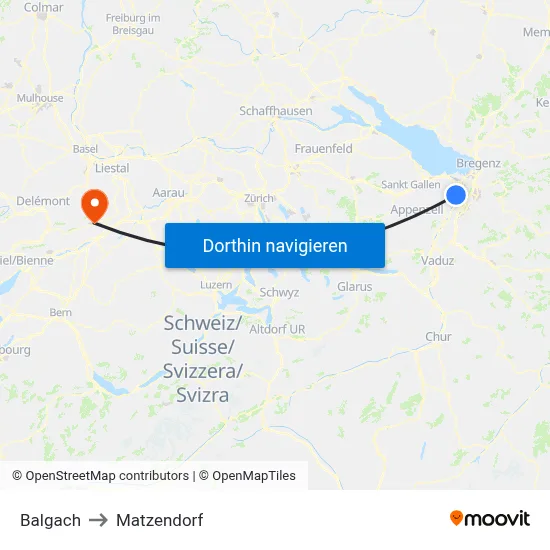 Balgach to Matzendorf map