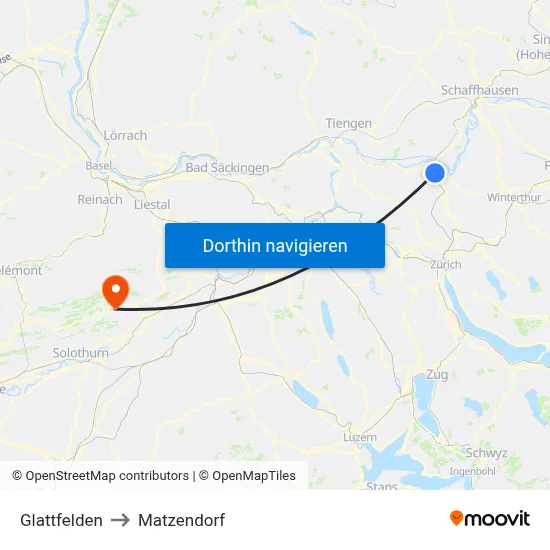 Glattfelden to Matzendorf map