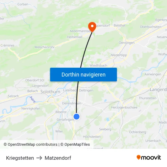 Kriegstetten to Matzendorf map