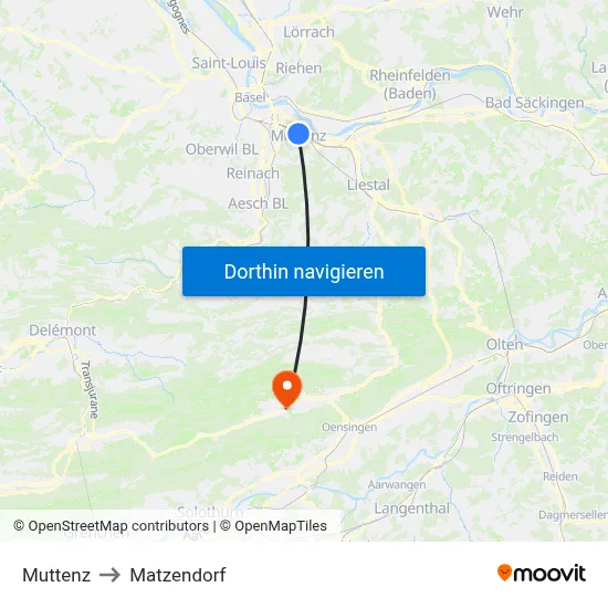 Muttenz to Matzendorf map