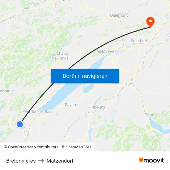 Bretonnières to Matzendorf map