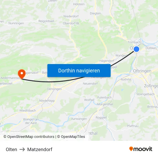 Olten to Matzendorf map