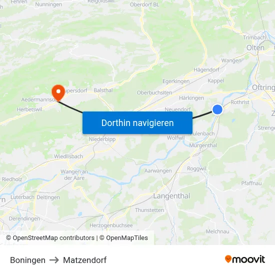 Boningen to Matzendorf map
