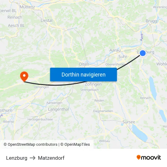 Lenzburg to Matzendorf map