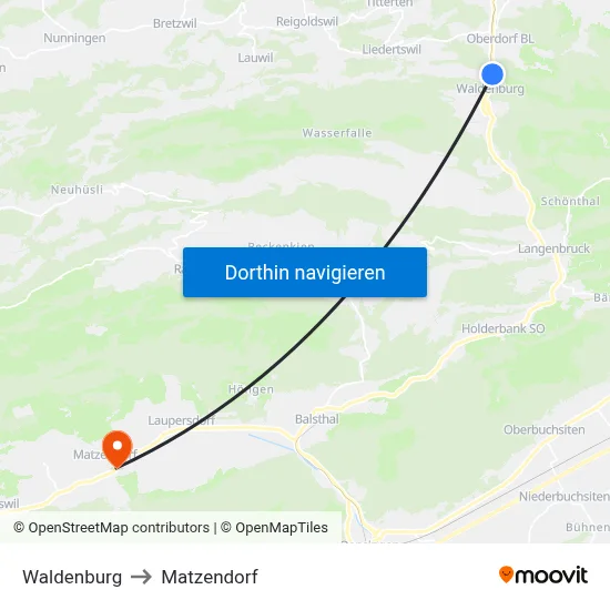 Waldenburg to Matzendorf map