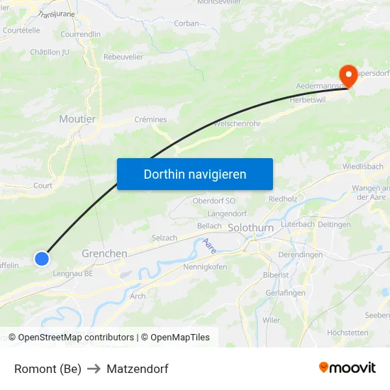 Romont (Be) to Matzendorf map