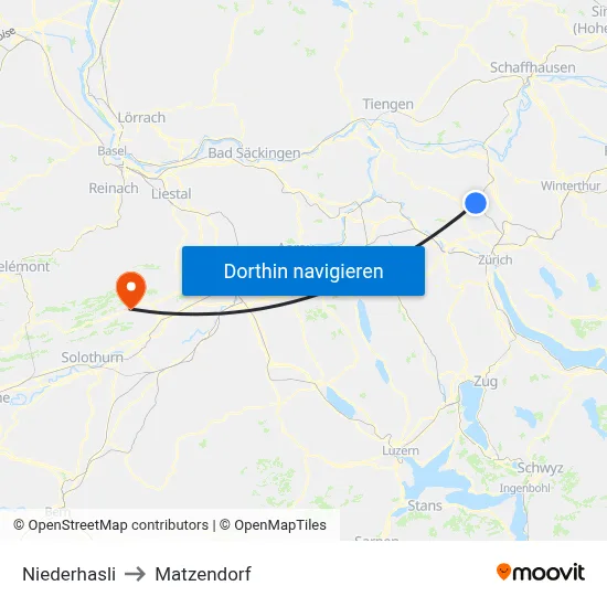 Niederhasli to Matzendorf map