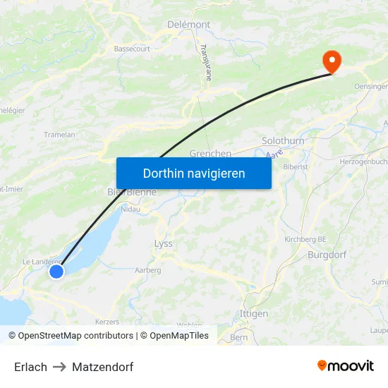 Erlach to Matzendorf map