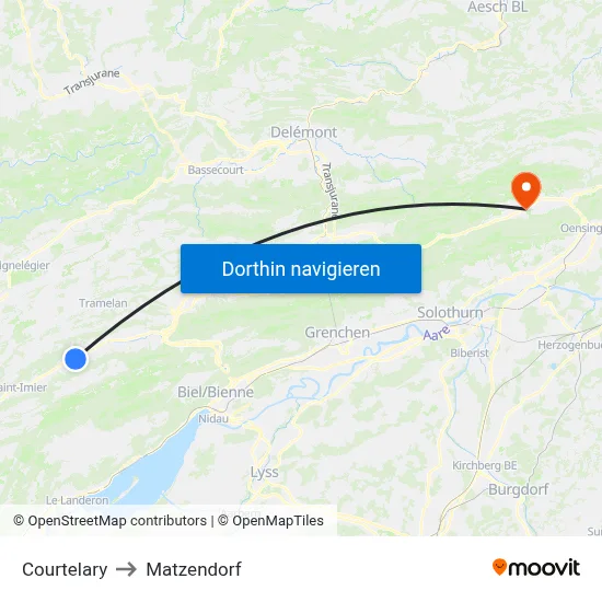 Courtelary to Matzendorf map
