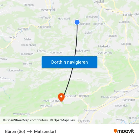 Büren (So) to Matzendorf map