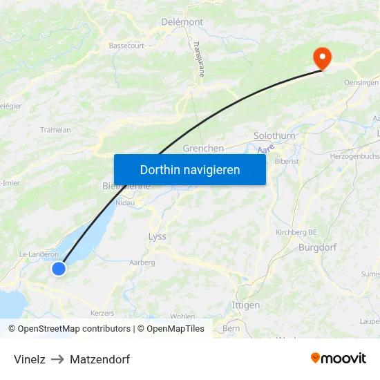 Vinelz to Matzendorf map
