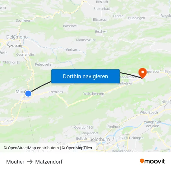 Moutier to Matzendorf map