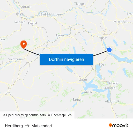 Herrliberg to Matzendorf map