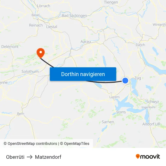 Oberrüti to Matzendorf map