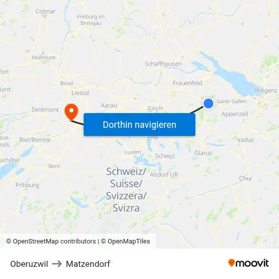 Oberuzwil to Matzendorf map