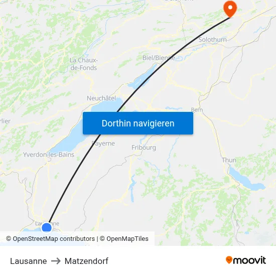 Lausanne to Matzendorf map