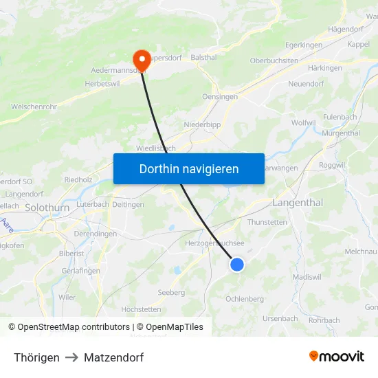 Thörigen to Matzendorf map