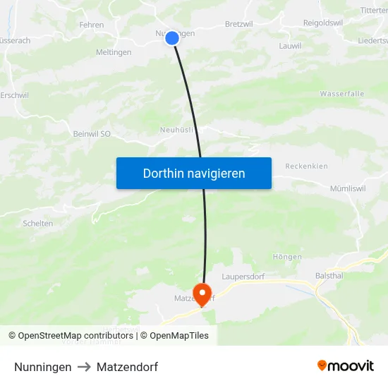 Nunningen to Matzendorf map