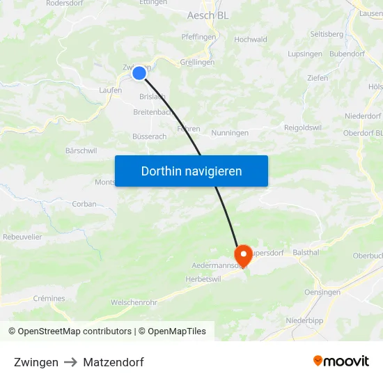 Zwingen to Matzendorf map
