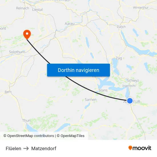 Flüelen to Matzendorf map