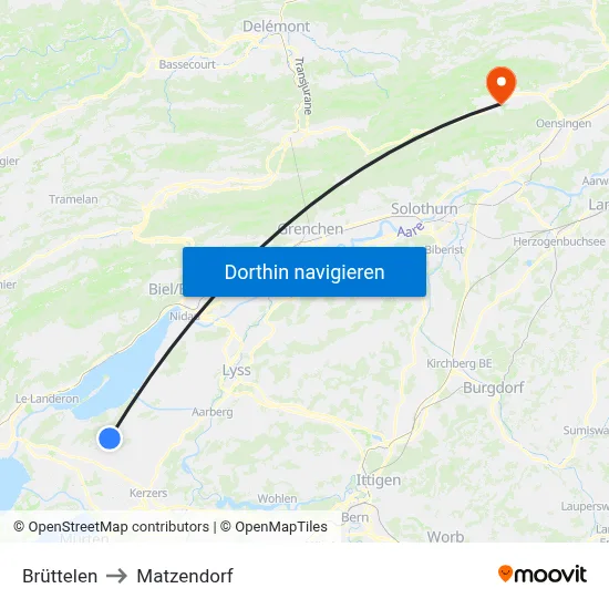 Brüttelen to Matzendorf map