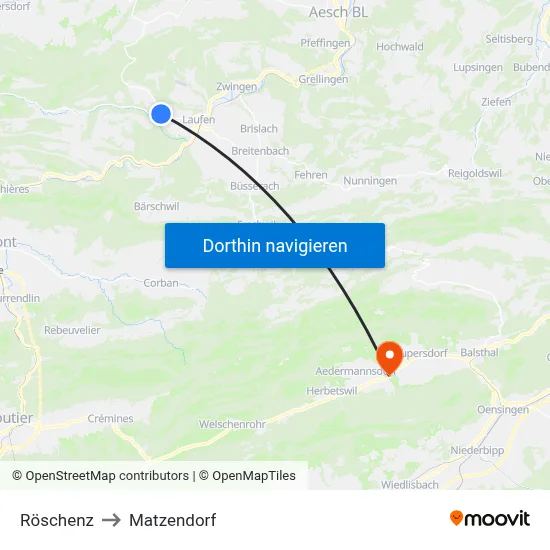 Röschenz to Matzendorf map