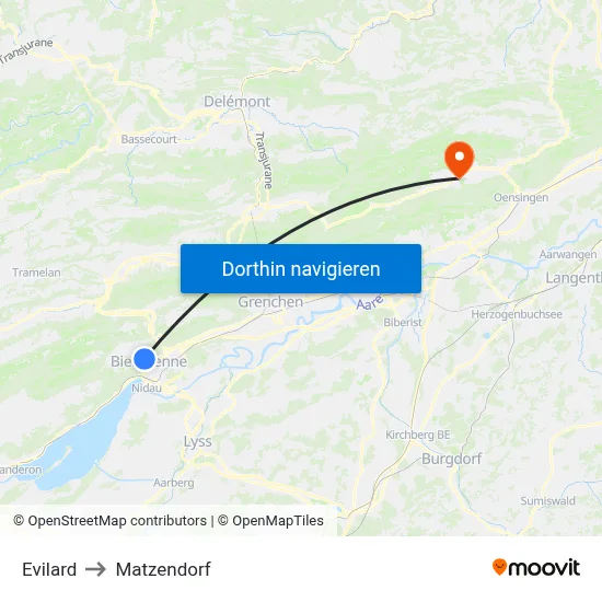 Evilard to Matzendorf map