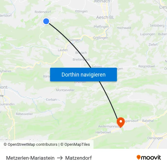 Metzerlen-Mariastein to Matzendorf map