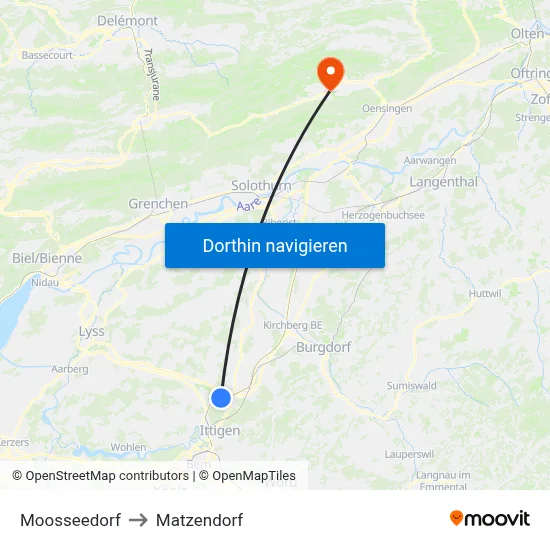 Moosseedorf to Matzendorf map