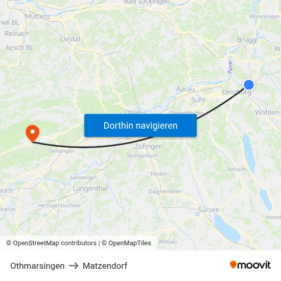 Othmarsingen to Matzendorf map