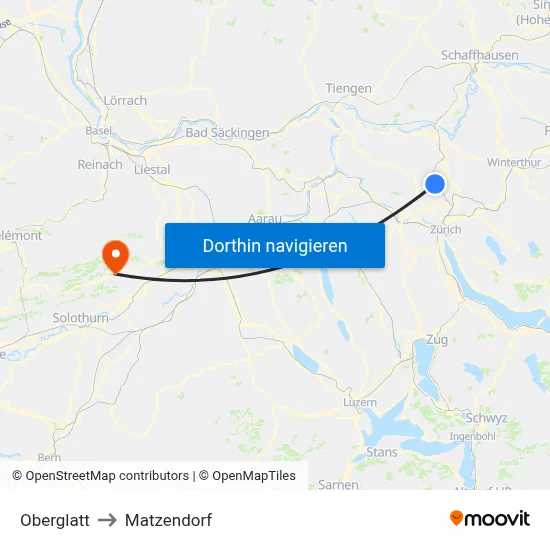 Oberglatt to Matzendorf map