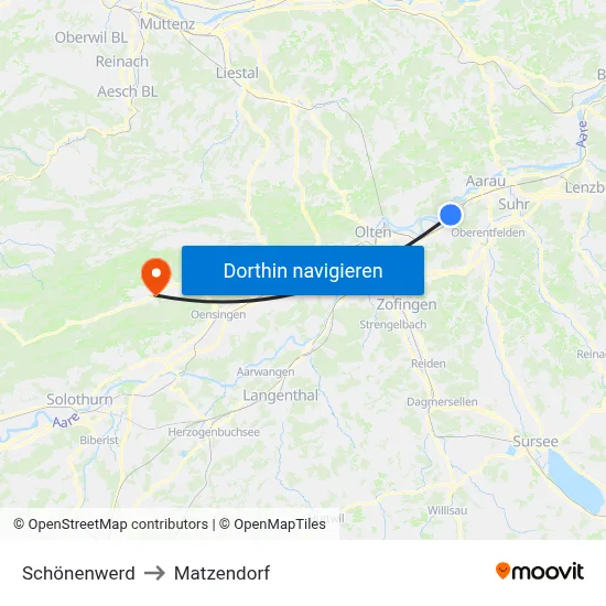 Schönenwerd to Matzendorf map