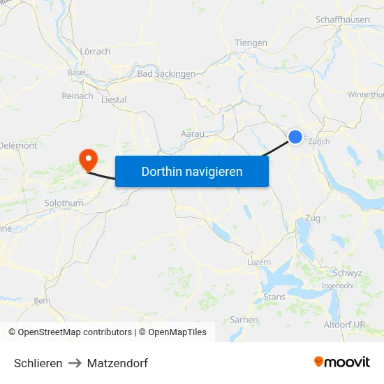 Schlieren to Matzendorf map