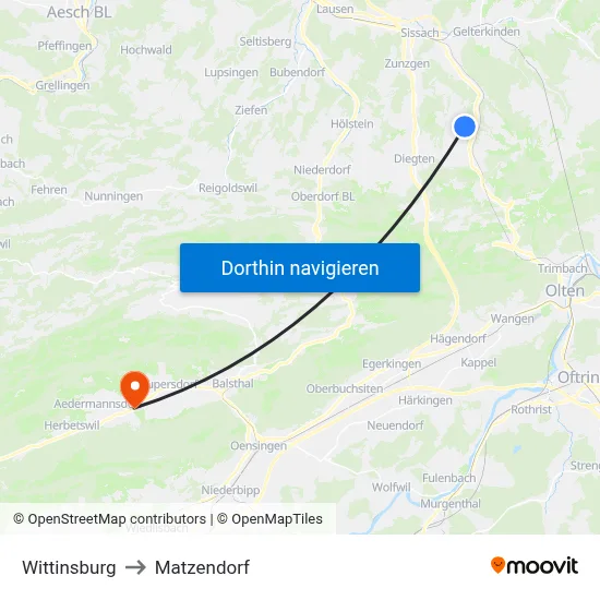 Wittinsburg to Matzendorf map