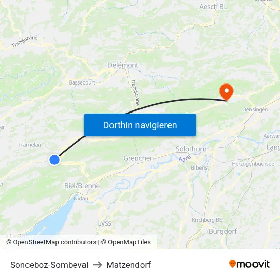 Sonceboz-Sombeval to Matzendorf map