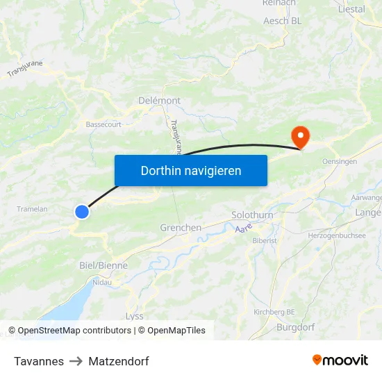 Tavannes to Matzendorf map