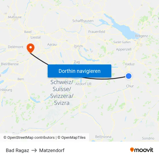 Bad Ragaz to Matzendorf map
