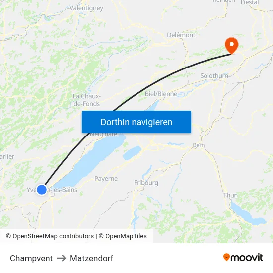Champvent to Matzendorf map